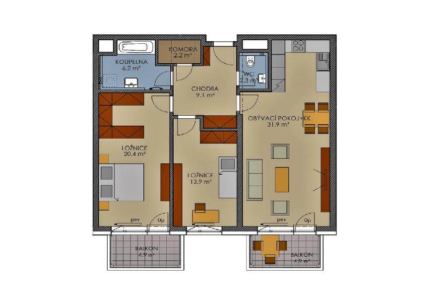 Prodej bytu 3kk 100,4m2, 2 balkóny P10 Štěrboholy Malý Háj